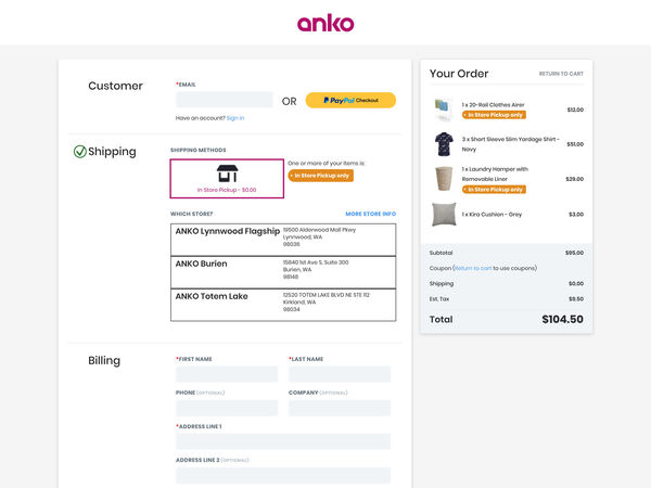 The Anko checkout page design