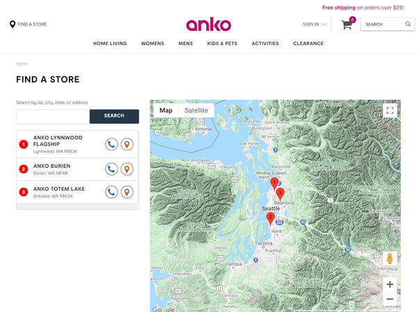 The Anko find a store page design