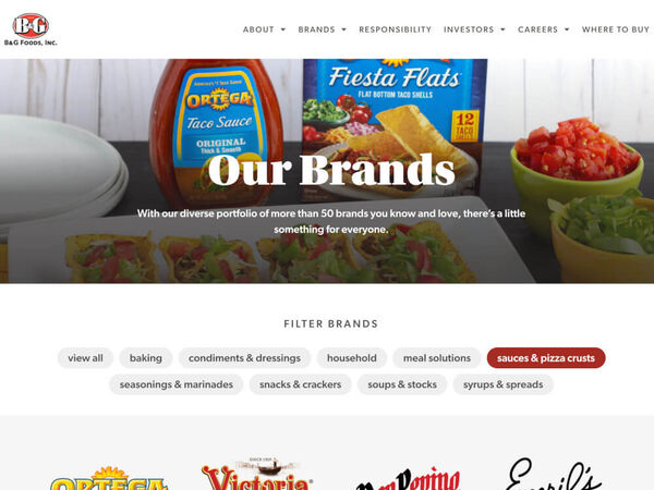 The B & G Foods brands filter page