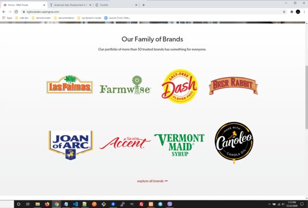 The B & G Foods home page brand slider