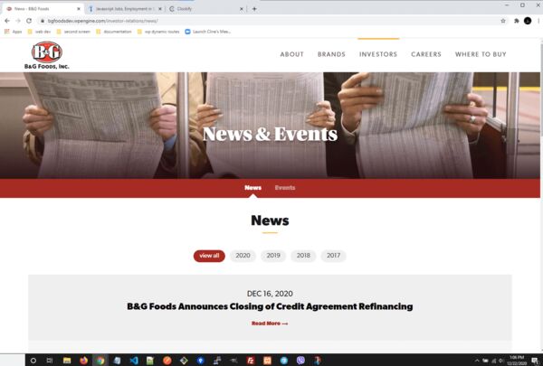 The B & G Foods investor relations news and events page