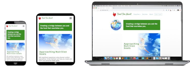 The Food For Heart site on phone, tablet and laptop